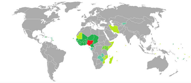 Visa Free Countries for Nigerians Map